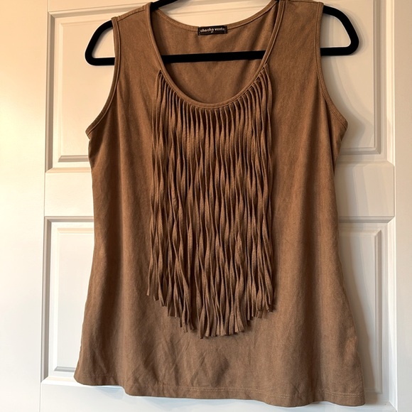 Charming Charlie Brown Fringed Faux Suede Sleeveless Tank Top size M. - Picture 6 of 7